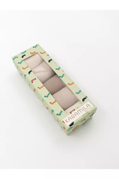 جوارب طفل من الخيزران بدون خياطة 5 أزواج في صندوق خاص - (الأحجام بعد 6 أشهر مزودة بقاعدة سيليكون)