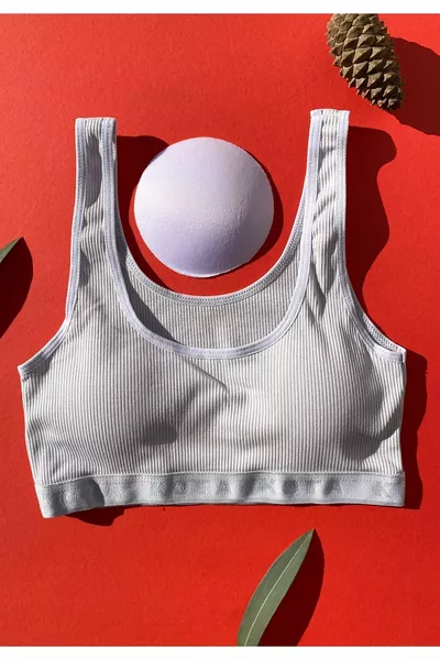 Pack of 3 Padded Ribbed Cotton Halter Tops with Thick Straps in Black, White, and Gray (M=, L=, XL=)