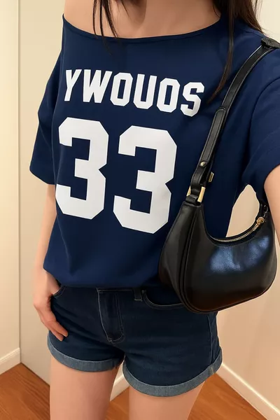 تيشيرت فضفاض من القطن % للنساء مع رقبة قارب وطبعة Oywouos