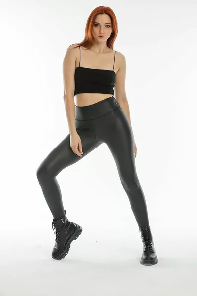 Black High-Waist Fleece-Lined (Polar) Shaping Matte Faux Leather Leggings