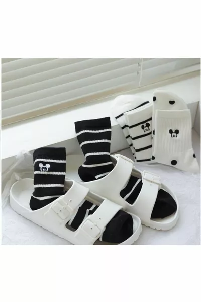 8 أزواج من الجوارب متعددة الألوان من القطن المخطط بنمط الماوس