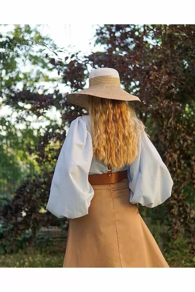 Camicia Vintage con Maniche a Palloncino Azzurro Bebè