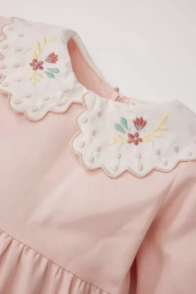 Meisjesbaby Babypolo Bloemenborduurwerk Lange Mouw Twill Jurk SP