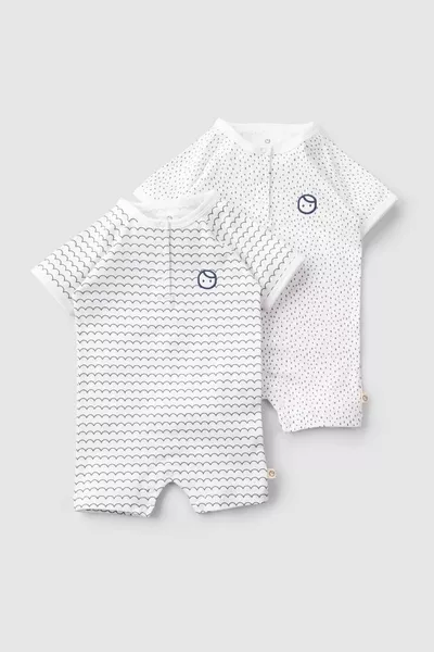 Set di tutina corta con pantaloncini in cotone biologico per neonati 2', motivo marino