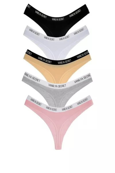 Lot de 5 strings en coton pour femme avec taille élastique