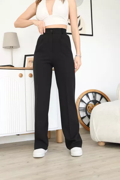 Damen Schwarze Hochtaillierte Palazzo-Hose