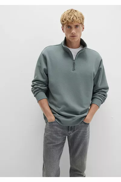 سويتشيرت أخضر أساسي بنصف سحاب 