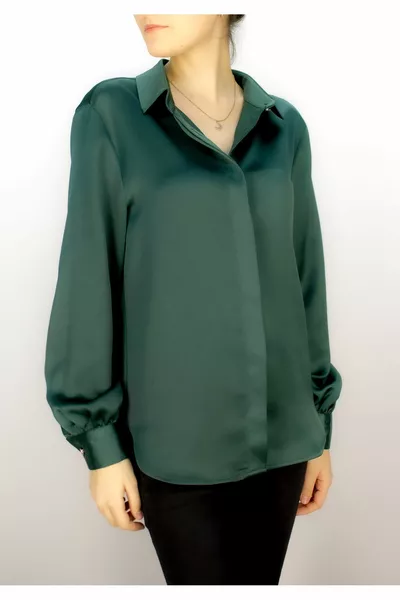 قميص ساتان الباذنجان المخفي