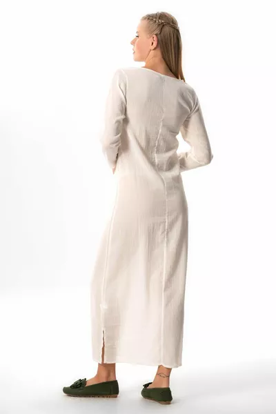 Long Sleeve Cotton Jumpsuit Chiffon Long Dress Lining Cream