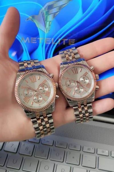 ساعة يد مزدوجة حزام معدني ساعات عيد الحب التناظرية في صندوق مخصص