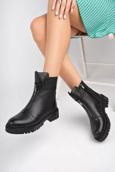 جلد طبيعي أحذية جلدية نسائية سوداء 