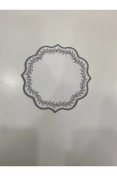 6 pieces of linen fabric with leaf pattern embroidery coffee as well as cocktail napkin & coasters.