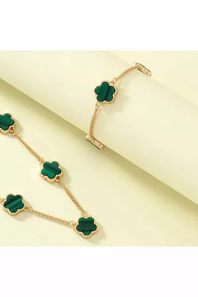 Women's Gold Gonca Green Necklace And Bracelet Set