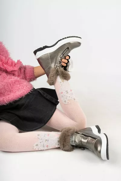 الفتيات البلاتين الجلد الفراء مفصلة عدم الانزلاق وحيد أحذية خفيفة الوزن