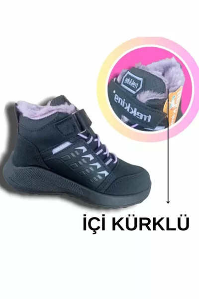 Водонепроницаемые ботинки для девочек на липучке с мягкой подошвой резинкой с мехом внутри