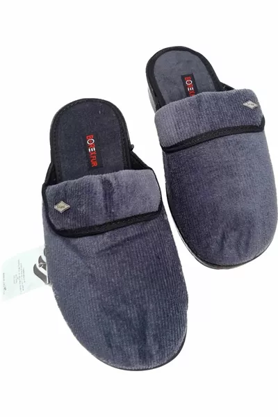 Men's Navy Blue Velvet Non-Slip Sole House Slippers