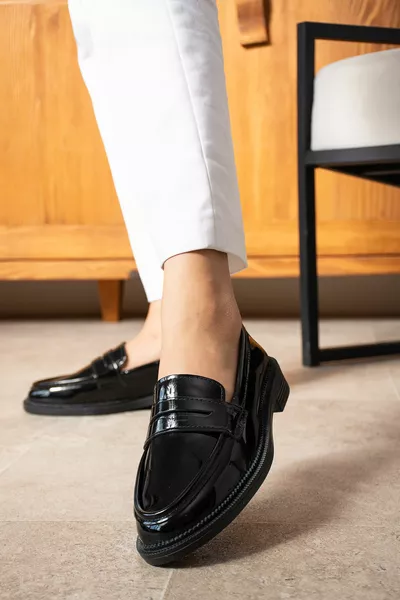 Дамски черни лачени ежедневни мокасини Класически обувки за мокасини