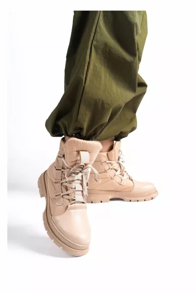 Bottes de neige à la cheville pour femmes Bottes parachute à lacets de couleur nude