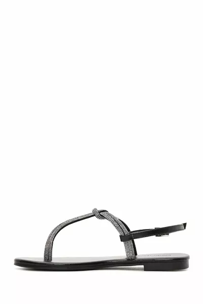 Zwarte slippers met enkelbandje voor dames 