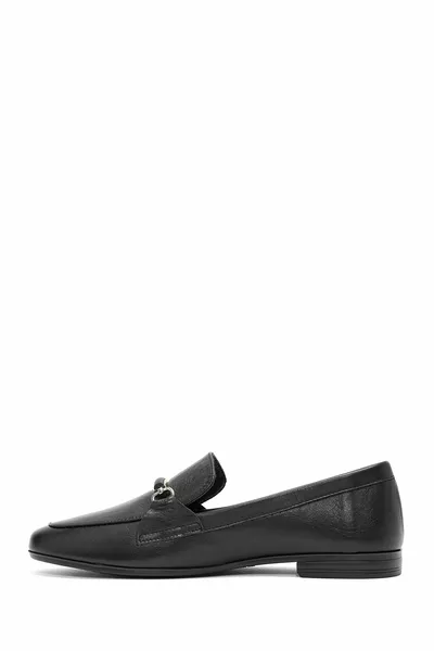 Mocassins masculins en cuir à boucle noire pour femmes 