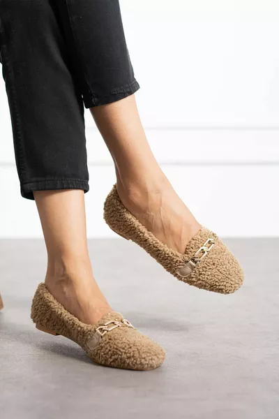 ANGELINA TEDDY LÄSSIGE BALLERINAS MIT PLÜSCH-KETTENSCHNALLE