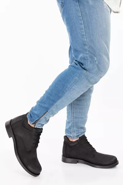  Herren Orthopädische Stiefel aus echtem Leder mit schwarzem Nubuk