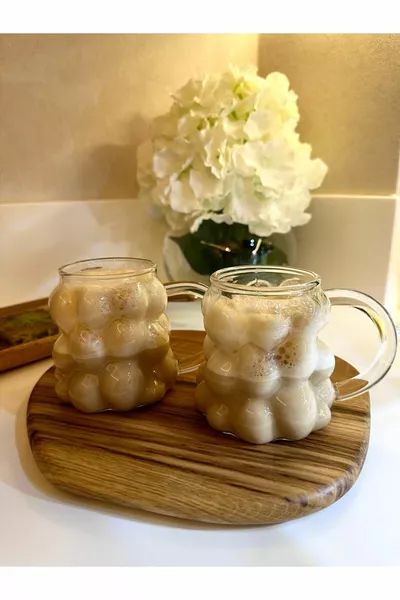 1 брой топлоустойчива боросиликатна чаша с форма на мънисто с дръжка | Чаша за кафе и презентация