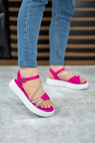 Women's Fuchsia Casual Sandals with High Sole Stone 