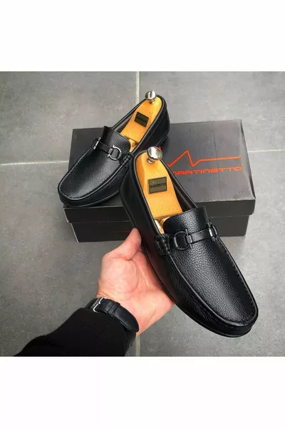 CHAUSSURES DÉCONTRACTÉES EN CUIR VÉRITABLE NOIR POUR HOMMES 