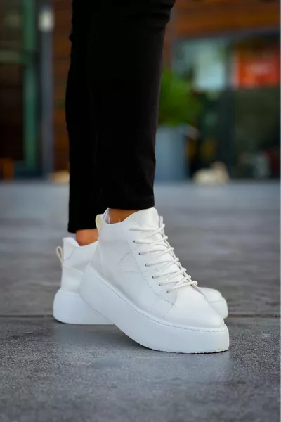  Lace-up heren hoge zool witte sportlaarzen