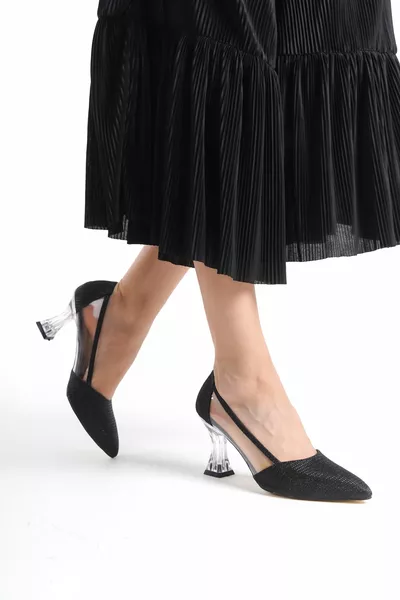 -Abito da sera nero argentato anteriore chiuso da donna tacchi trasparenti I PIEDI SOTTILI DOVREBBERO PRENDERE IL PIENO NO