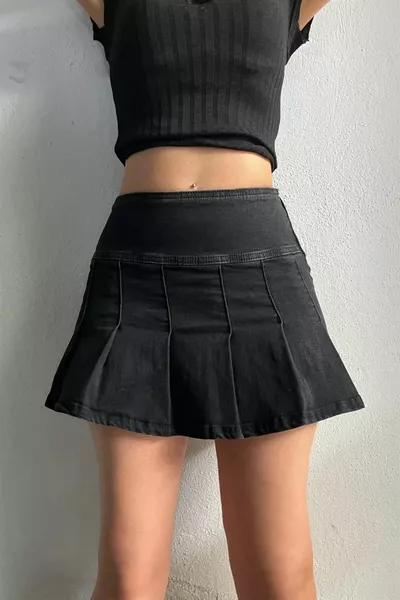Pleated Denim Skirt