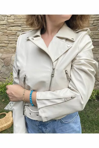 المرأة كريم فو الجلود جاكيت