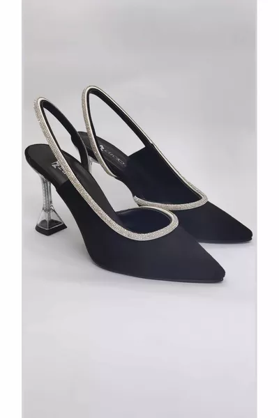 Damen Abendkleider mit transparenten Absätzen mit Steinen und lässigen schwarzen Wildlederschuhen