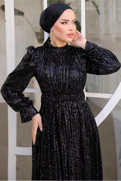 ЖЕНСКОЕ ЧЕРНОЕ ВЕЧЕРНЕЕ ПЛАТЬЕ С ПАЙЕТКАМИ T 