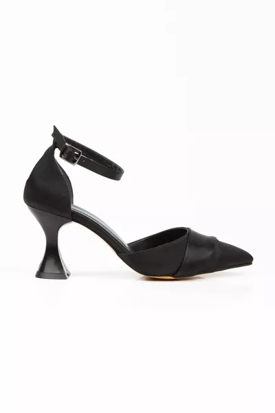 Women's pointed-toe thick goblet heels ankle tie satin classic heels