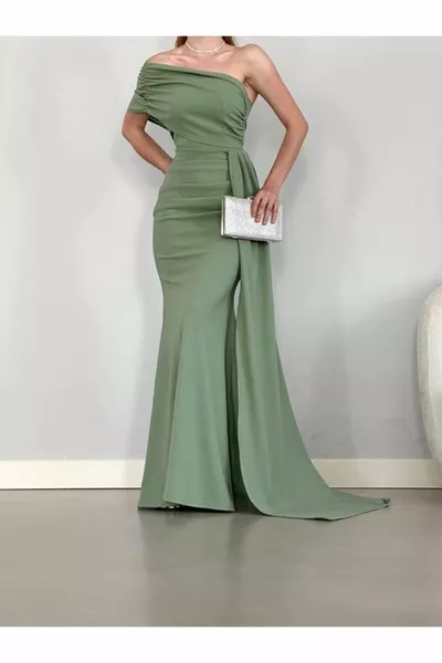 ماكسي بوي واحد الكتف المستوردة كريب النسيج مساء اللباس وعد الخطوبة الزفاف