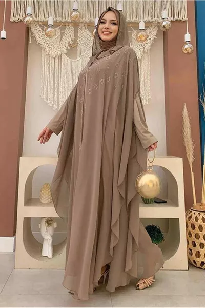 المرأة المنك مقنعين الحجر المطرزة مزدوجة عباية بدلة تي 