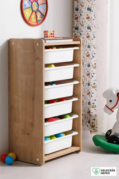 Bw Children's Toy Cabinet - Toy Chest - Oval Edge - 6 Shelves - Wood - cm