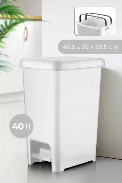 Lt Slim Pedaled Plastic Trash Can White