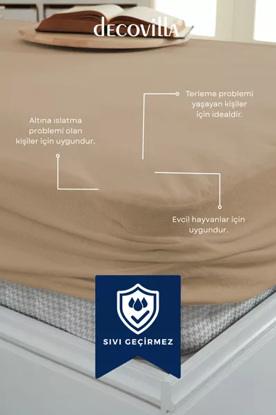 Micro Gevoerde Volledige Rand Waterdichte Matrasbeschermer Hoeslaken Zandbeige