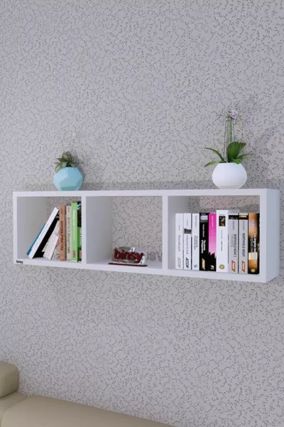 Сема хоризонтална етажерка, декоративна етажерка, етажерка за аксесоари, бял библиотечен шкаф