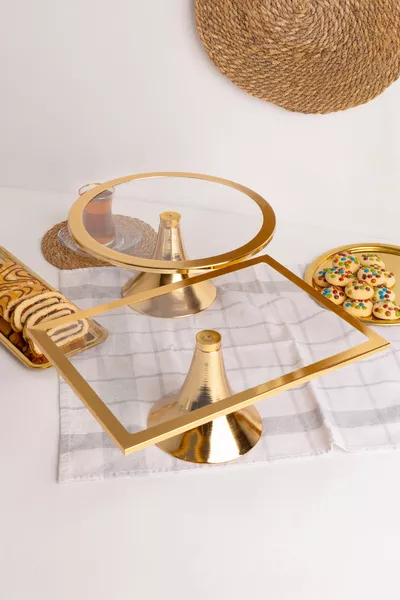 2-Piece Luxury Rectangular and Round Footed Cake and Dessert Display Stand, Perfect for Dowry