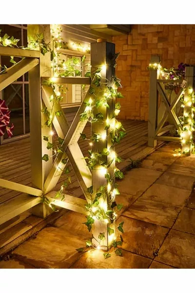 5 Метра изкуствен зелен бръшлян с LED светлина 2 клона Декоративна украса за хоби