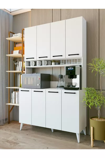 Многофункциональный шкаф Белый кофейный уголок с 8 дверцами