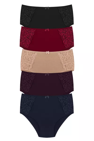 مجموعة من 5 سراويل داخلية نسائية عالية الخصر بأطراف دانتيل مقاس كبير