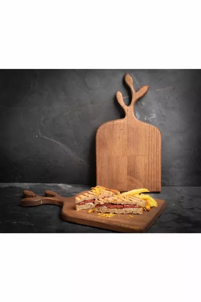 Zeytin Dalı 2'li Kesme Sunum Doğrama Tahtası , Peynir Tabağı , Servis Tabağı % Çam Ağacı