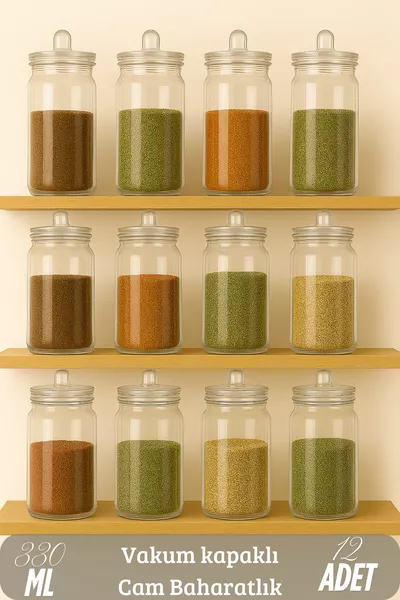 طقم توابل زجاجي بمقبض وعدة أغطية فراغية