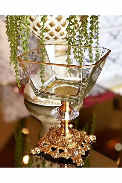 6 Metal Footed Magnolia Bowls with Gold Details - Ice Cream/Dessert Bowls