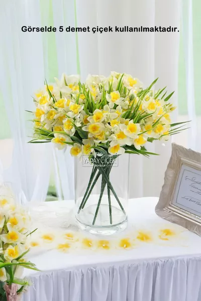 Изкуствен букет нарциси с мокра текстура, бял, cm